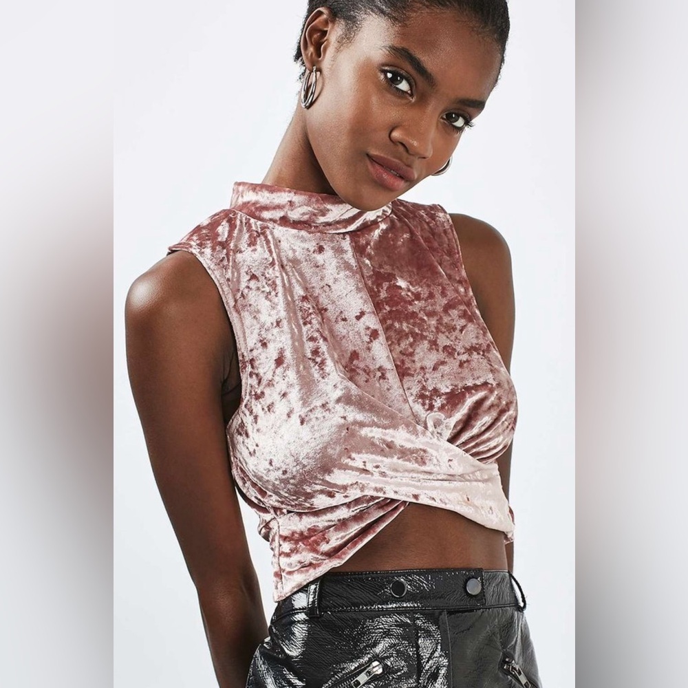 Topshop Pink Velvet Crop Top
